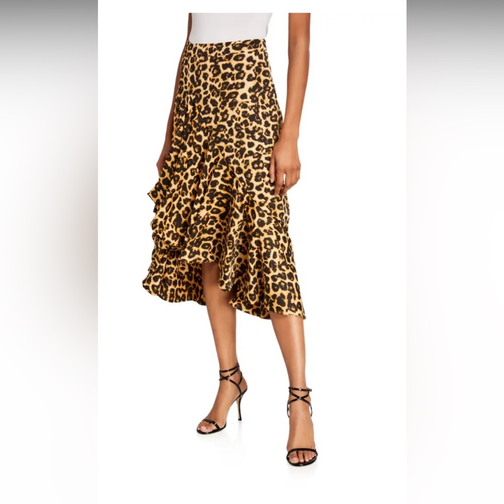 MISA Los Angeles Mireya Leopard print ruffle midi skirt